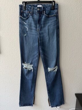 Good American Distressed Straight Leg Jeans